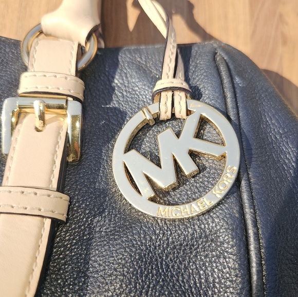 Michael Kors Black and Tan Large Leather Tote with Gold Accents - Picture 7 of 15